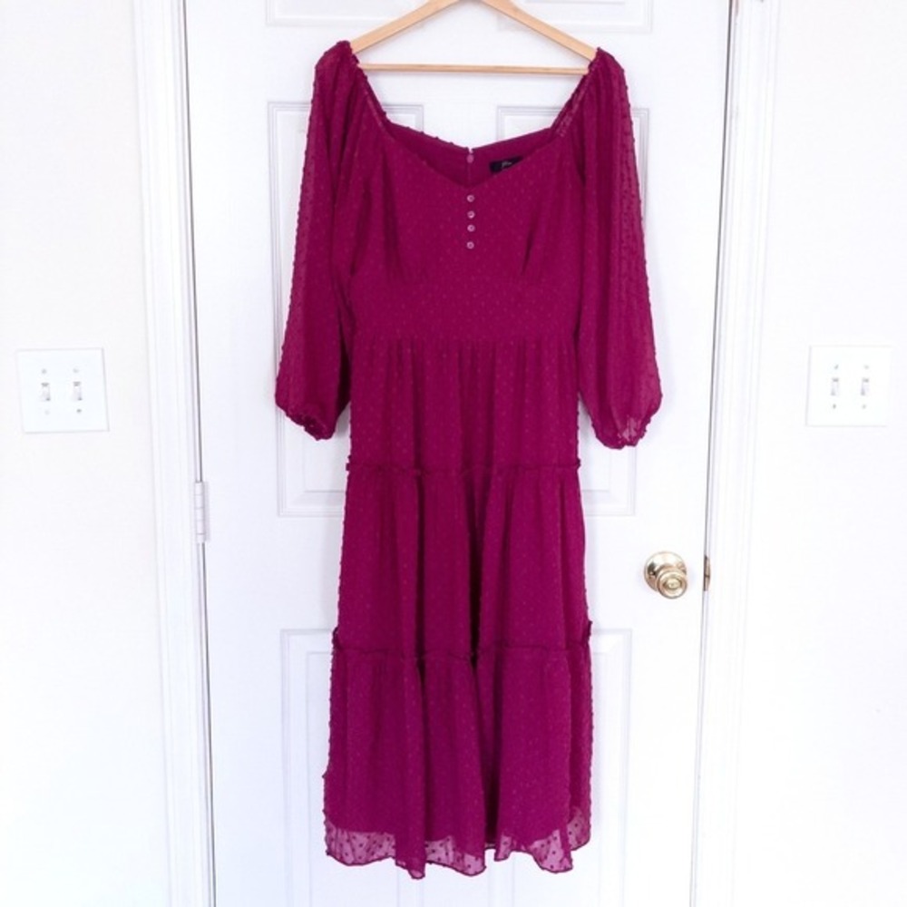J.Crew Swiss Dot Chiffon Tiered Midi Dress Womens 6‎ Magenta Pink Sweetheart